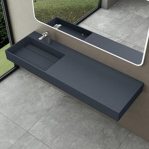 Doporro Lavabo Bagno Sospeso Lavabo da Appoggio Rettangolare in Marmo Resina Antracite Opaco, Vasca a Sinistra 150x48x13 cm con 1 Foro Rubinetto e Piletta Scarico, Colossum12