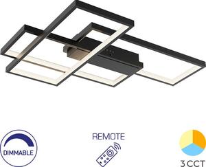 Braytron: moderna lampada da soffitto a LED di design, dimmerabile, 3CCT 3000–6500K, con telecomando, 65W, rettangolare, nera