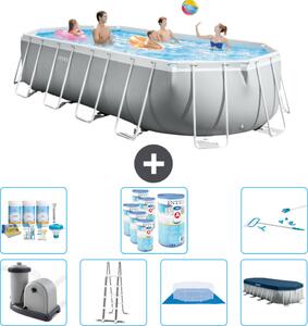 Piscina Intex Oval Prism Frame - 610 x 305 x 122 cm - Grigio - compresa pompa - scaletta - telo di fondo - pacchetto manutenzione copertura - filtro - kit pulizia