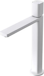 Doporro Miscelatore Monocomando Alto per Lavabo Bagno Senza Leva, Rubinetto con Flessibili Acqua Calda Fredda in Ottone Bianco H 30,9 cm WAO-7901