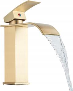 Rubinetto per lavabo, rubinetto da bagno a cascata, da appoggio, dorato, ad alta pressione, con regolazione della portata e della temperatura dell'acqua
