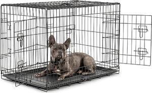 Gabbia da trasporto per animali lionto, gabbia pieghevole in metallo con parete divisoria, base in plastica e chiusura di sicurezza, 92x58x64 cm