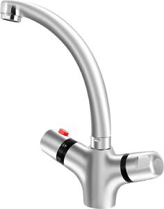 Rubinetto per lavabo - Miscelatore termostatico a due manopole - Montaggio a colonna - Ottone - Cartuccia in Vetroceramica - Regolazione della temperatura - Argento