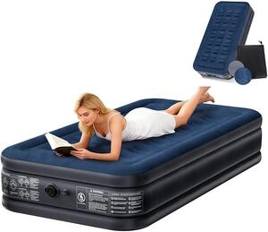 Materasso gonfiabile QEENTOE con pompa integrata, autogonfiante in 3 minuti, superficie floccata impermeabile, ideale per campeggio, uso domestico e ospiti, dimensioni 190×99×38 cm
