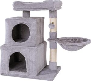 Tiragraffi per gatti lionto, 70 cm con 2 grotte, mangiatoia, lettino e palla da gioco, robusto e accogliente, grigio chiaro
