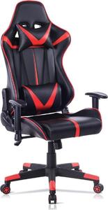 Sedia da gioco Happyment Derby - Pelle finta - Con schienale e braccioli - Regolabile in altezza - Ergonomica - Rosso/nero