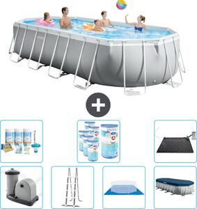 Piscina Intex Oval Prism Frame - 610 x 305 x 122 cm - Grigio - compresa pompa - scaletta - telo di fondo - pacchetto di manutenzione della copertura - filtro - tappetino solare