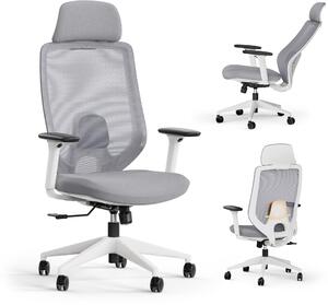 SENSE7 Nakai Sedia da ufficio ergonomica Sedia da scrivania Bianca Grigia Braccioli 3D Schienale in rete Supporto lombare Sedia direzionale Sedia per PC Ufficio domestico 150 kg