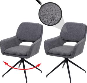 Set di 2 sedie per sala da pranzo HWC-N74, sedia da cucina, girevole a ritorno automatico, tessuto bouclé (540g/m²) Oeko-Tex ~ grigio