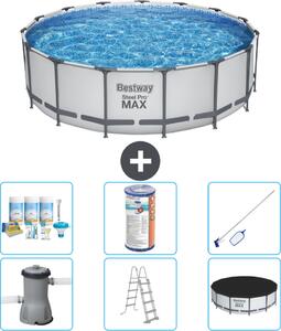 Piscina Bestway Round Steel Pro MAX - 457 x 122 cm - grigio - compresa pompa - scala - copertura pacchetto manutenzione - filtro - kit pulizia