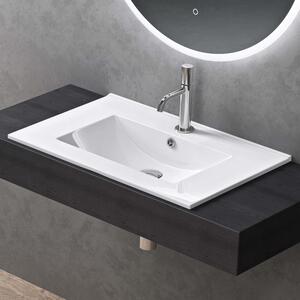 Doporro Lavabo da Incasso Rettangolare 70 cm in Vetroceramica Bianco Lucido, Lavandino Integrato con Foro Rubinetto, Installazione su Mensola o Mobile Bagno Br¹ssel912