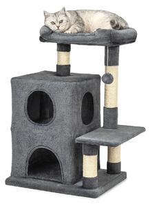 Tiragraffi lionto per gatti 80 cm, con 2 grotte, giaciglio e palla da gioco, paletti in sisal per la cura degli artigli, grigio scuro