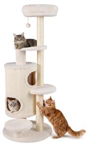 KOMFOTTEU, tiragraffi a 6 livelli, 150 cm di altezza, con 2 rifugi per gatti, pali in sisal e piattaforme imbottite. Torre per gatti, tiragraffi con pallina appesa, albero da gioco per gatti, colore bianco