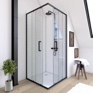 Cabina doccia 90x90 MARWELL Factory 90x90x200 cm - doccia ad angolo Doccia con telaio in alluminio opaco nero - con porta scorrevole