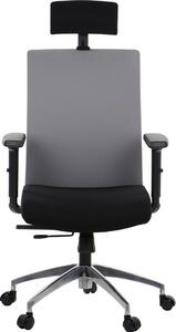 Sedia da ufficio ergonomica girevole RIVERTON F/H/AL, braccioli regolabili, poggiatesta, base in alluminio, seduta scorrevole (avanti-indietro), nero/grigio