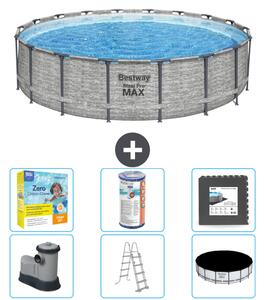 Piscina Bestway Round Steel Pro MAX - stampa su pietra - 549 x 122 - inclusa pompa - scala - pacchetto di manutenzione della copertura - filtro - pavimento in piastrelle