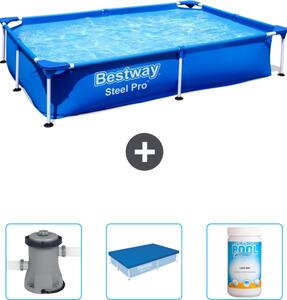 Piscina Bestway Steel Pro rettangolare - 221 x 150 x 43 cm - blu - include pompa - copertura - cloro
