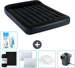 Letto ad aria Intex - Letto matrimoniale - 137 x 191 x 25 cm - Blu scuro - Consegna inclusa Lenzuolo di ricambio - Bacio - Pompa - Set di riparazione e protezione del cuscino