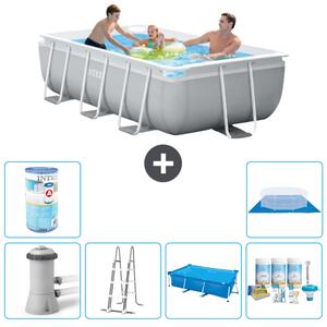 Piscina Intex con struttura a prisma rettangolare - 300 x 175 x 80 cm - grigio - compresa pompa - scala - tenda da sole - pacchetto manutenzione - filtro - telo di fondo