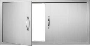 Porta di accesso al barbecue - Doppia porta per cucina esterna 1067 x 534 mm - Porta in acciaio inox ad incasso - Porta verticale a parete con maniglie - Per isola barbecue, stazione barbecue, mobile esterno