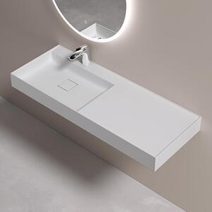 Doporro Lavabo Bagno Sospeso 120 cm Rettangolare in Resina Bianco Opaco con Vasca Integrata a Sinistra e Piletta Inclusa Colossum630