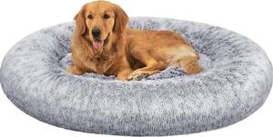 Lettino per cani Feandrea, cestino per gatti, cuscino a ciambella, lavabile, imbottitura centrale rimovibile, peluche lungo, diametro 120 cm, grigio ombreggiato