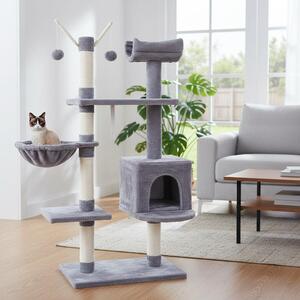 Mucola tiragraffi grigio per gatti 131cm casa per gatti albero da arrampicata colonna per gatti mobili per gatti albero da gioco naturale tiragraffi colonna in sisal