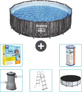 Piscina Bestway Round Steel Pro MAX - stampa legno - 427 x 107 cm - inclusa pompa - scala - copertura pacchetto manutenzione - filtro
