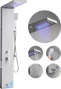 Sistema di pannelli doccia - 5 modalità doccia - pannello doccia a LED con funzione pioggia e cascata - 2 getti massaggianti per il corpo - bocca da bagno - doccetta con tubo flessibile da 59 pollici - set doccia a parete in acciaio inox