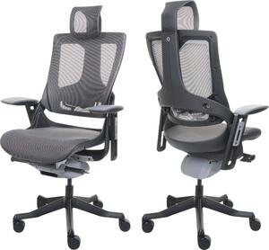 Sedia da ufficio MERRYFAIR Wau 2, sedia da scrivania girevole, imbottita/mesh, ergonomica ~ nero-grigio, struttura nera