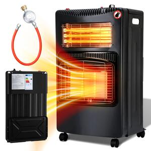 TolleTour gas+elettricità stufa a gas stufa a gas stufa radiante 4,2 KW camino a gas incl. regolatore + tubo flessibile + morsetto stufa a gas bombole di gas butano o propano fino a 15 kg nero
