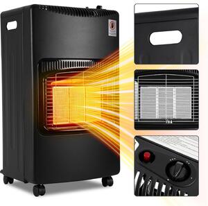 Stufa a gas Bettizia, nera, pieghevole, 42x15x68cm (piegata), superficie riscaldante fino a 82m², classe energetica A, propano/butano 3 piastre in Vetroceramica regolabili