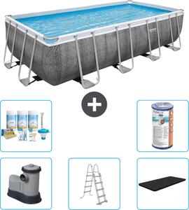 Piscina rettangolare Power Steel Bestway - stampa rattan - 549 x 274 x 122 - inclusa pompa - scaletta - copertura pacchetto manutenzione - filtro
