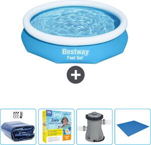 Piscina gonfiabile rotonda Bestway a presa rapida - 305 x 66 cm - blu - include tenda da sole - pacchetto manutenzione - pompa - telo di fondo