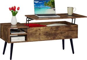 Tavolino Relaxdays con vano portaoggetti, A x L x P: 46 x 100 x 40 cm, ribaltabile, 2 scomparti laterali, tavolino da salotto in stile industriale, marrone/nero