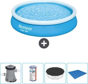 Bestway piscina gonfiabile rotonda ad ambientazione rapida - 366 x 76 cm - blu - inclusa pompa - filtro - copertura - telo di protezione