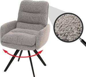 Sedia da pranzo HWC-G66, sedia da cucina, posizione girevole automatica tessuto/tessuto bouclé MVG ~ grigio chiaro, con bracciolo