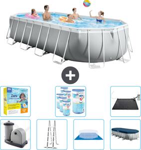 Piscina Intex Oval Prism Frame - 610 x 305 x 122 cm - Grigio - compresa pompa - scaletta - telo di fondo - pacchetto di manutenzione della copertura - filtro - tappetino solare