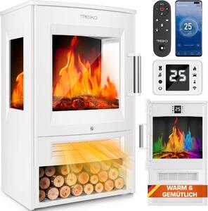 Caminetto elettrico TRESKO® con riscaldamento incluso telecomando e app WiFi | caminetto elettrico 1800W LED effetto fiamma modalità di colore | caminetto termostato, timer | caminetto elettrico stufa a piantana caminetto 2 livelli di riscaldamento