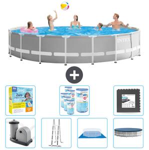 Piscina Intex Round Prism Frame - 548 x 122 cm - grigio - inclusa pompa - scaletta - telo di fondo - pacchetto di manutenzione della copertura - filtro - pavimento in piastrelle