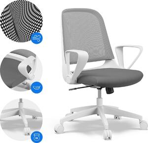 SENSE7 Sopty Sedia da ufficio ergonomica Sedia da scrivania Bianca Braccioli ribaltabili Schienale in rete Funzione oscillante Sedia da ufficio per home office Rotelle in gomma 120 kg