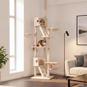 Belviona XXL tiragraffi con tenditore a soffitto, perfetto per il gioco e la cura degli artigli, altezza 230-250 cm, beige