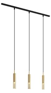 Sistema di illuminazione a binario moderno nero con 3 luci a sospensione oro con vetro ambrato monofase - Slimline Loyce