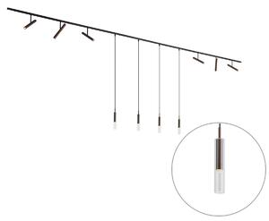 Sistema di illuminazione a binario moderno nero con 6 faretti e 4 luci a sospensione bronzo scuro 1 fase - Slimline Avery Loyce