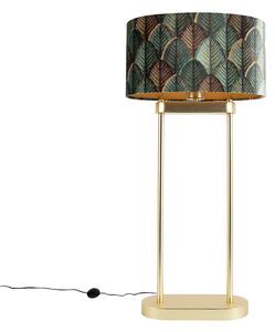 Lampada da terra in ottone con paralume ovale a foglie e interno dorato 35cm - Thijmen