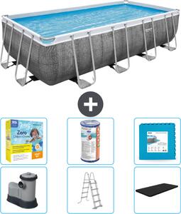 Piscina rettangolare Power Steel Bestway - stampa rattan - 549 x 274 x 122 - inclusa pompa - scaletta - copertura pacchetto manutenzione - filtro - pavimento in piastrelle