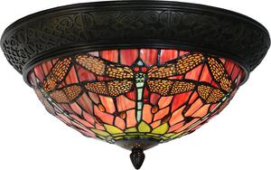 Clayre & Eef Lampada da soffitto Tiffany Ø 38x19 cm Rosso Verde Vetro Libellula