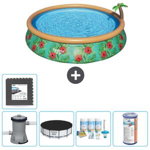 Piscina gonfiabile rotonda Bestway ad ambientazione rapida - Paradise Print - 457 x 84 cm - inclusa copertura della pompa - pacchetto manutenzione - filtro - piastrelle per il pavimento