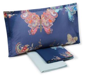 Completo Lenzuola In Percalle Mariposa Matrimoniale - 250X290 175X205 + 2 Federe 50X80 Emporium Moderno Blu Caleffi