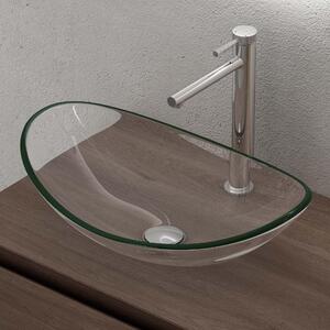 Doporro Lavabo da Appoggio in Vetro Temperato Lavandino Bagno Ovale 53,5 x 35,5 x 16 cm Trasparente Lavello per Cucina WC Ospiti Design Moderno Minerva08